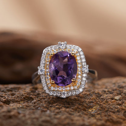 925 Silver The Square Ring - Amethyst/Citrine/Blue Topaz
