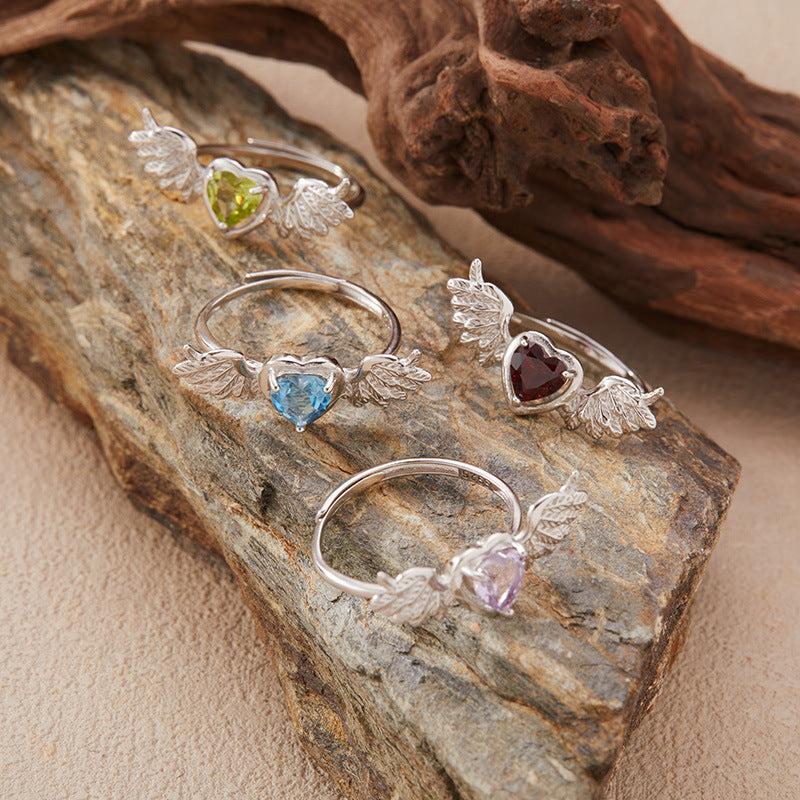 925 Silver The Wings Of Hope Ring - Amethyst/Citrine/Olivine/Garnet/Topaz