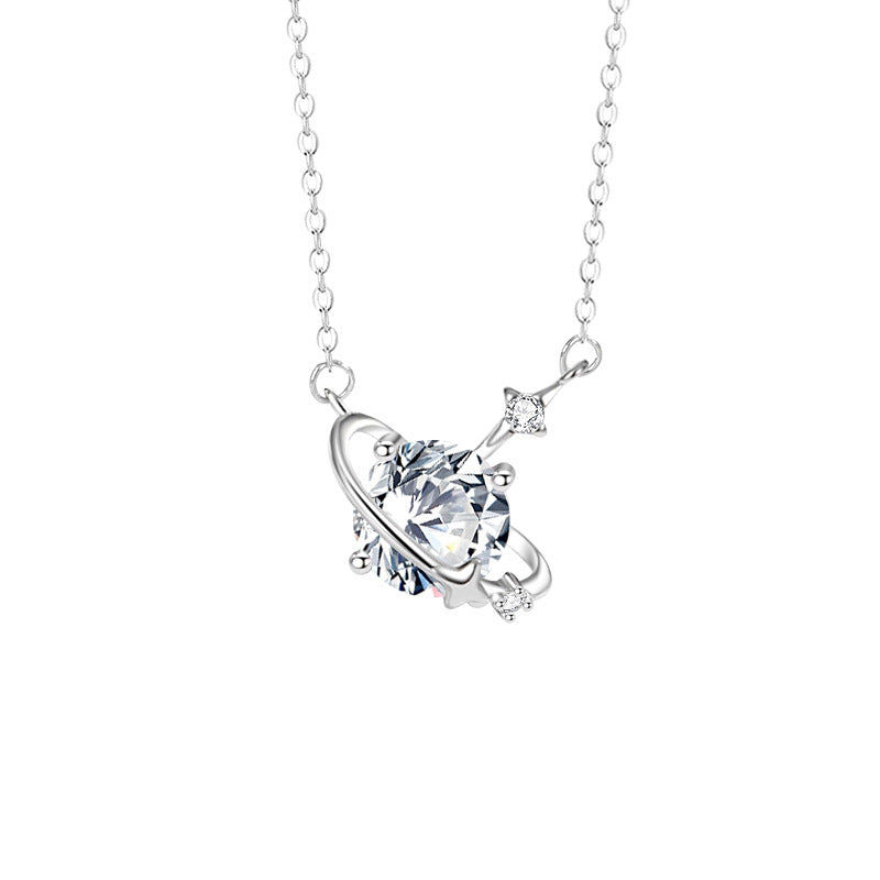 925 Silver Cosmic Star Birthstone Necklace Cubic Zirconia