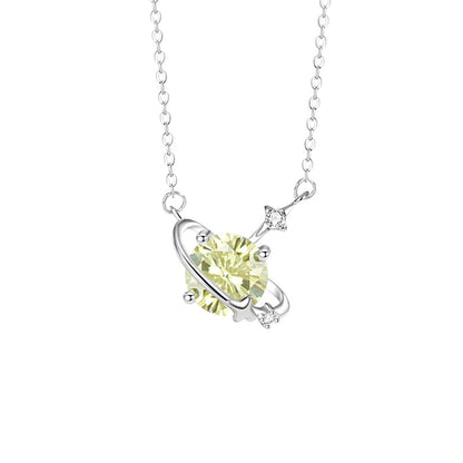925 Silver Cosmic Star Birthstone Necklace Cubic Zirconia