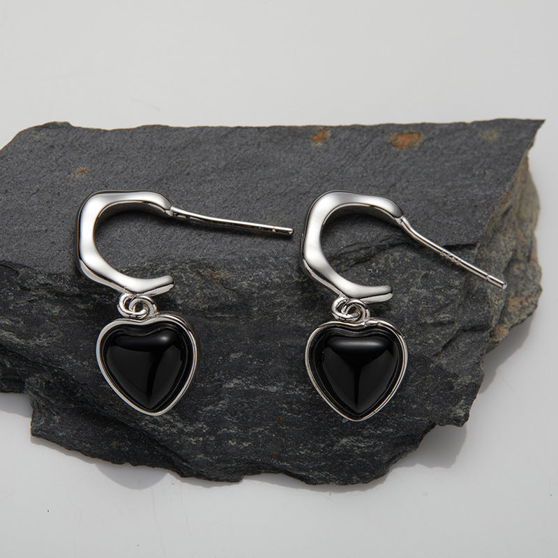 925 Silver Love T-lock Necklace & Earrings - Black Agate