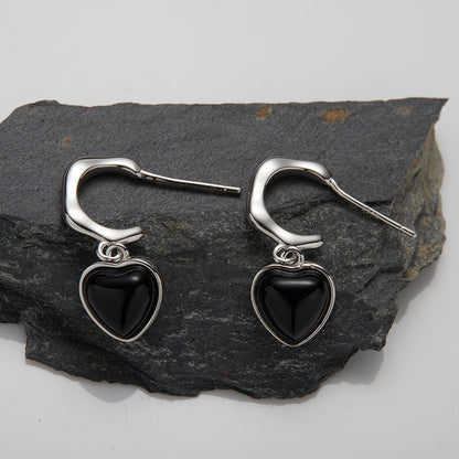 925 Silver Love T-lock Necklace & Earrings - Black Agate