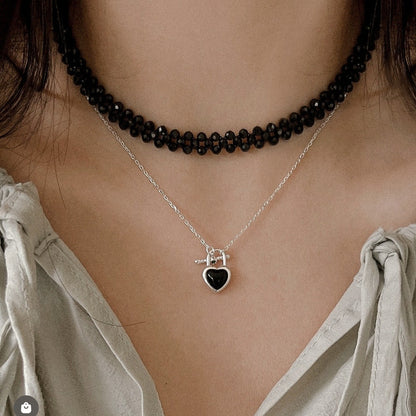 925 Silver Love T-lock Necklace & Earrings - Black Agate