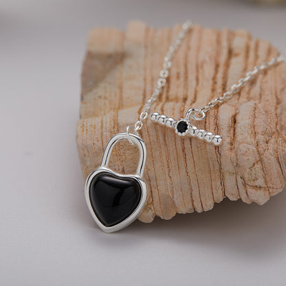 925 Silver Love T-lock Necklace & Earrings - Black Agate