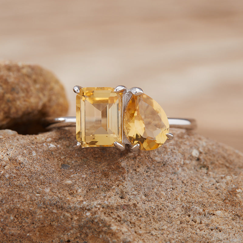 925 Silver The Two Gemstones Ring - Amethyst/Citrine/Garnet/Blue Topaz