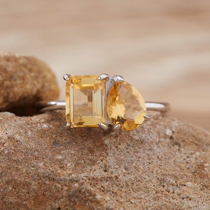 925 Silver The Two Gemstones Ring - Amethyst/Citrine/Garnet/Blue Topaz