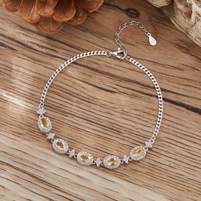 925 Silver Star Five Oval Stones Bracelet - Garnet/Citrine/Amethyst/Blue Topaz/Peridot