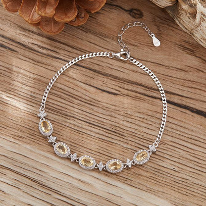 925 Silver Star Five Oval Stones Bracelet - Garnet/Citrine/Amethyst/Blue Topaz/Peridot