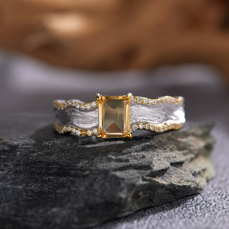 925 Silver Lava Ring Melting and Rebirth - Amethyst/Citrine/Peridot