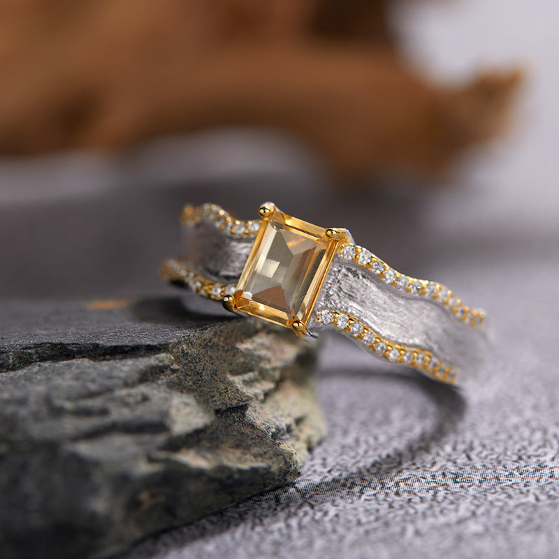 925 Silver Lava Ring Melting and Rebirth - Amethyst/Citrine/Peridot