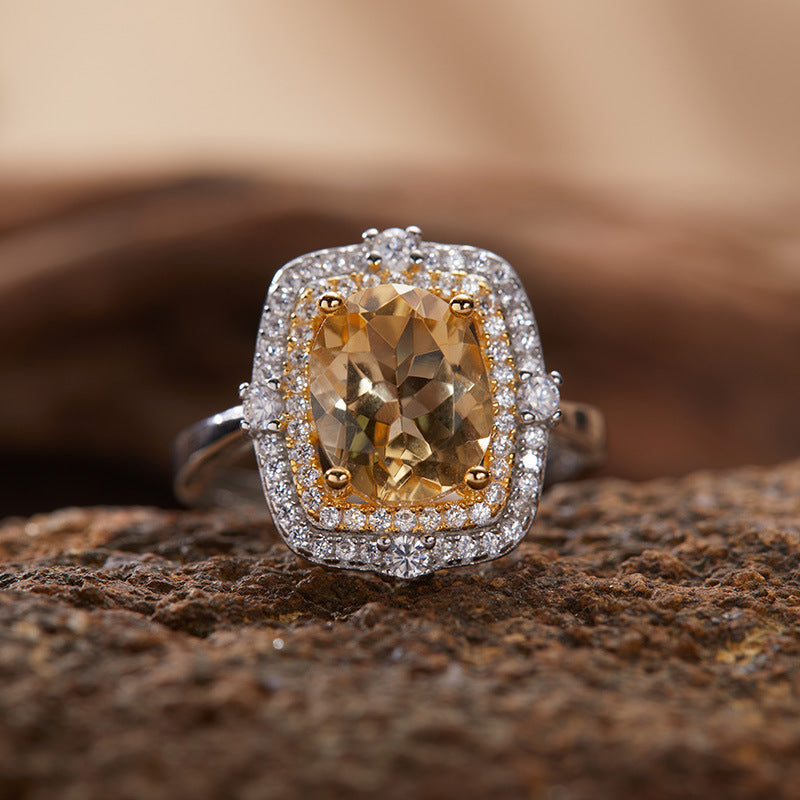 925 Silver The Square Ring - Amethyst/Citrine/Blue Topaz