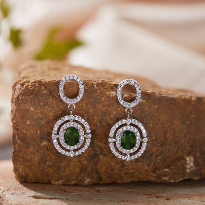 925 Silver Concentric Earrings - Citrine/Garnet/Blue Topaz/Diopside