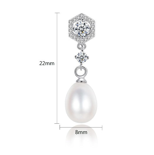 925 Silver Hexagon Freshwater Pearls Earrings