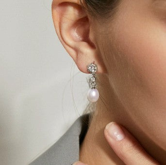 925 Silver Hexagon Freshwater Pearls Earrings