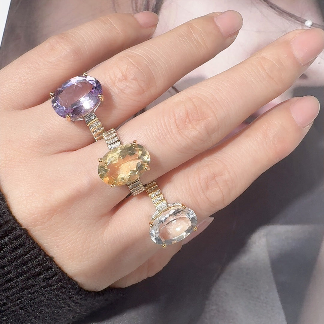 925 Silver The Gold Ribbon Ring - Amethyst/Citrine/Rock Crystal