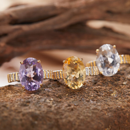 925 Silver The Gold Ribbon Ring - Amethyst/Citrine/Rock Crystal