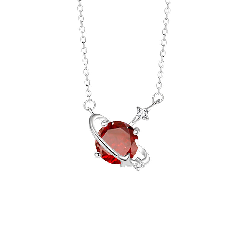 925 Silver Cosmic Star Birthstone Necklace Cubic Zirconia