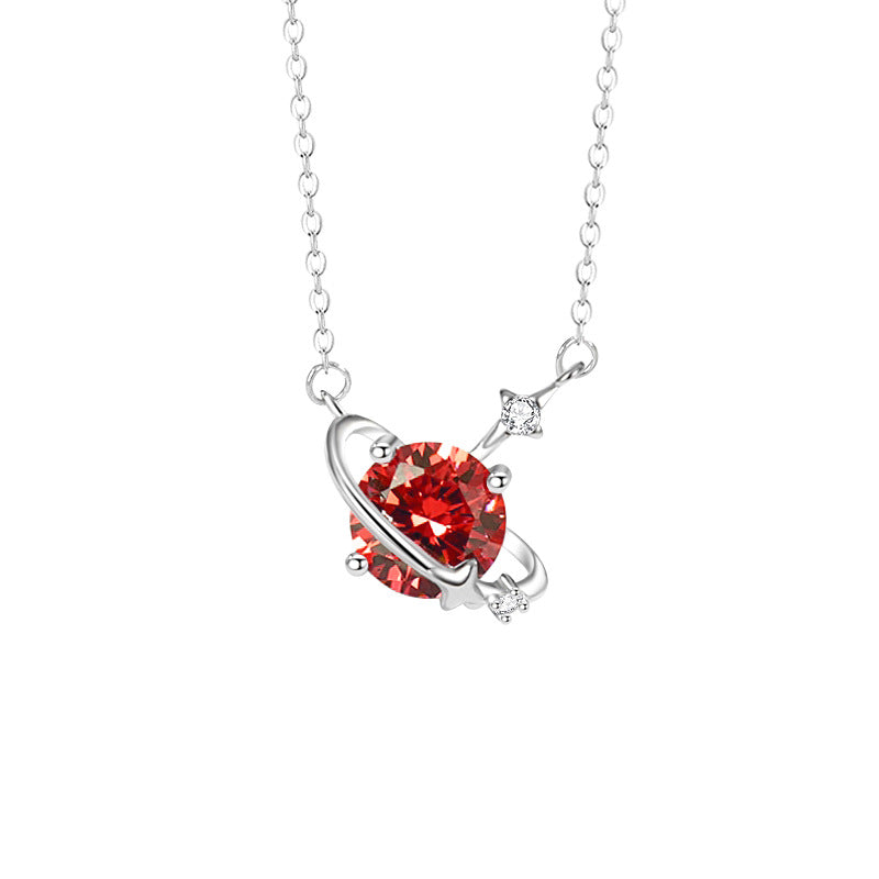 925 Silver Cosmic Star Birthstone Necklace Cubic Zirconia