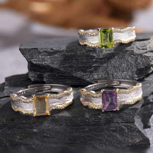 925 Silver Lava Ring Melting and Rebirth - Amethyst/Citrine/Peridot