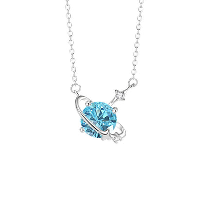 925 Silver Cosmic Star Birthstone Necklace Cubic Zirconia
