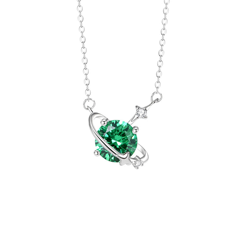 925 Silver Cosmic Star Birthstone Necklace Cubic Zirconia