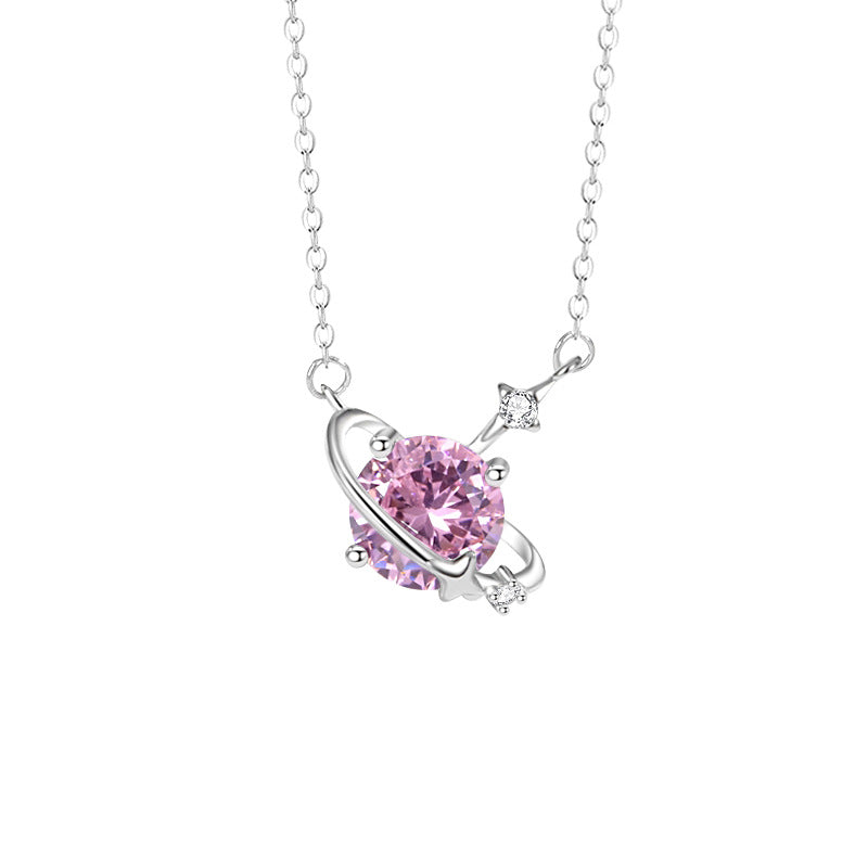 925 Silver Cosmic Star Birthstone Necklace Cubic Zirconia