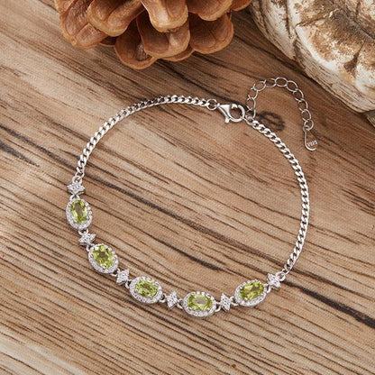 925 Silver Star Five Oval Stones Bracelet - Garnet/Citrine/Amethyst/Blue Topaz/Peridot