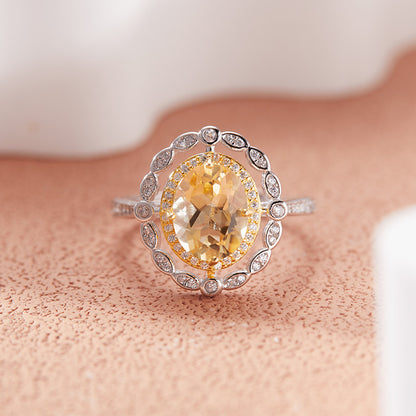 925 Silver Hollow Oval Ring - Amethyst/Citrine/Garnet/Blue Topaz
