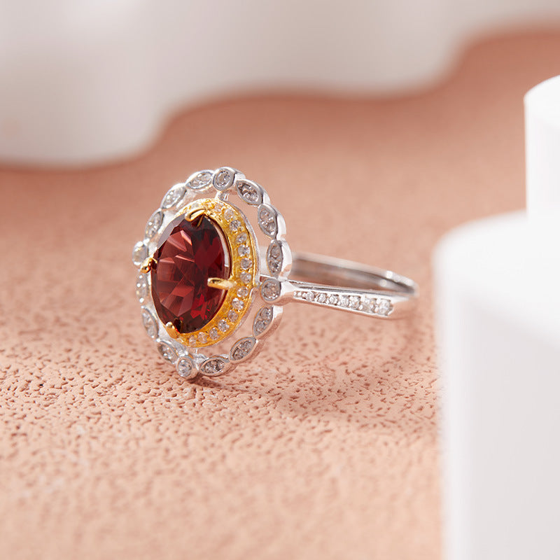 925 Silver Hollow Oval Ring - Amethyst/Citrine/Garnet/Blue Topaz