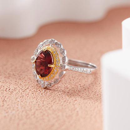 925 Silver Hollow Oval Ring - Amethyst/Citrine/Garnet/Blue Topaz