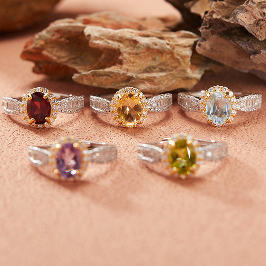 925 Silver Oval Ring - Amethyst/Citrine/Garnet/Blue Topaz/Peridot