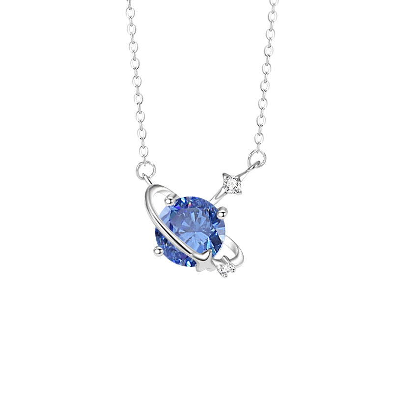 925 Silver Cosmic Star Birthstone Necklace Cubic Zirconia