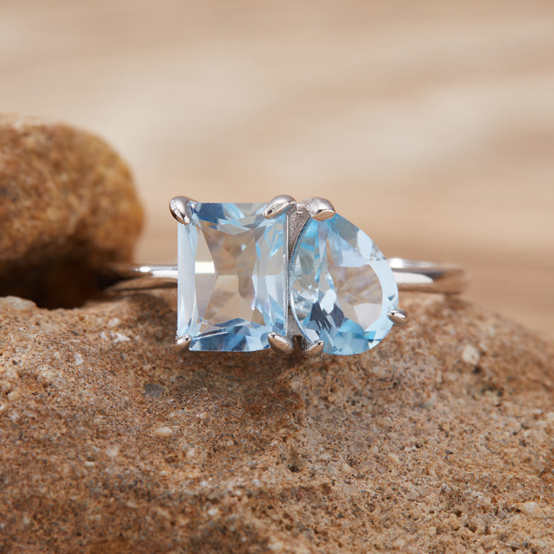 925 Silver The Two Gemstones Ring - Amethyst/Citrine/Garnet/Blue Topaz