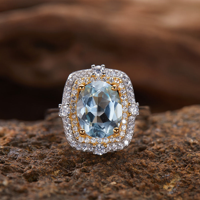 925 Silver The Square Ring - Amethyst/Citrine/Blue Topaz