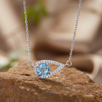 925 Silver Waterdrop Necklace - Citrine/Garnet/Amethyst/Blue Topaz
