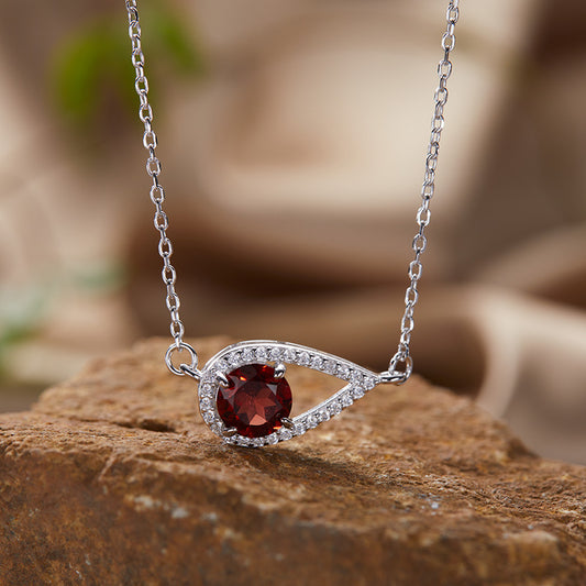 925 Silver Waterdrop Necklace - Citrine/Garnet/Amethyst/Blue Topaz