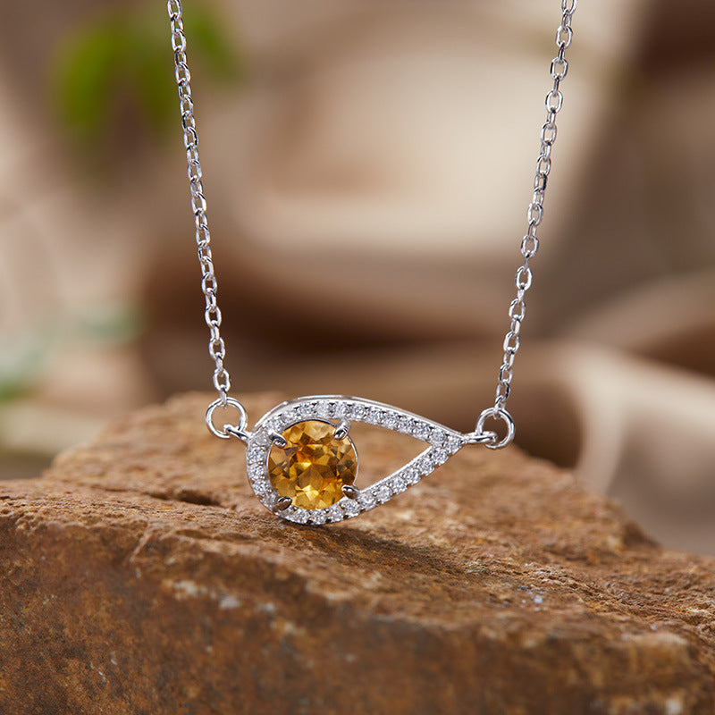 925 Silver Waterdrop Necklace - Citrine/Garnet/Amethyst/Blue Topaz