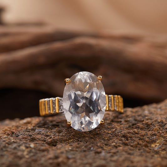 925 Silver The Gold Ribbon Ring - Amethyst/Citrine/Rock Crystal