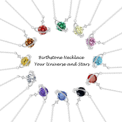925 Silver Cosmic Star Birthstone Necklace Cubic Zirconia