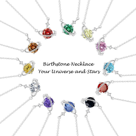 925 Silver Cosmic Star Birthstone Necklace Cubic Zirconia