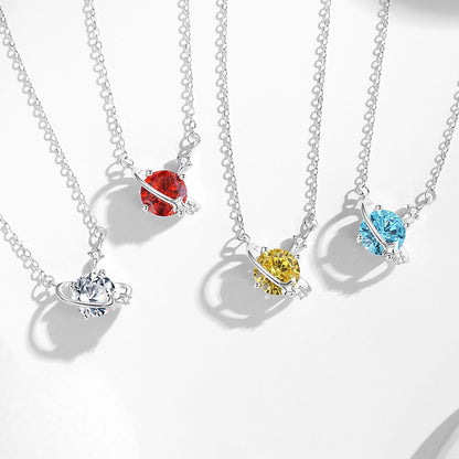 925 Silver Cosmic Star Birthstone Necklace Cubic Zirconia