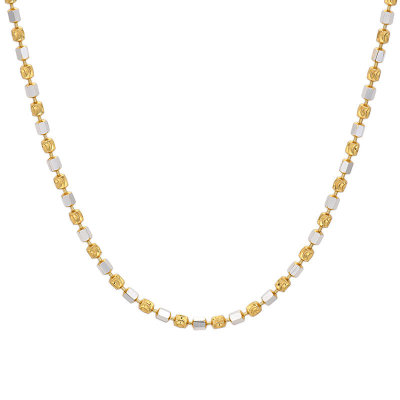 925 Silver Two-Tone Hexagonal Bead Diamond-Cut Chains Necklace, 1.8mm Width 40-60cm length