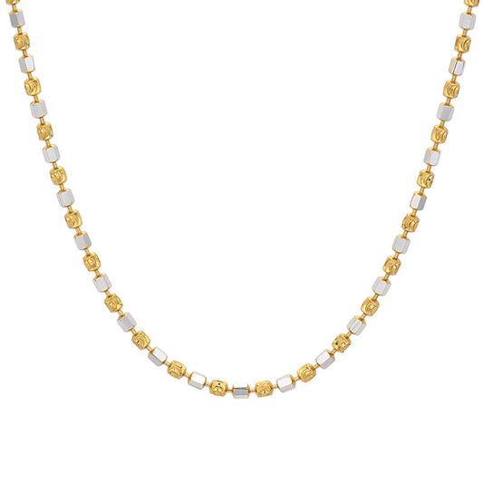925 Silver Two-Tone Hexagonal Bead Diamond-Cut Chains Necklace, 1.8mm Width 40-60cm length
