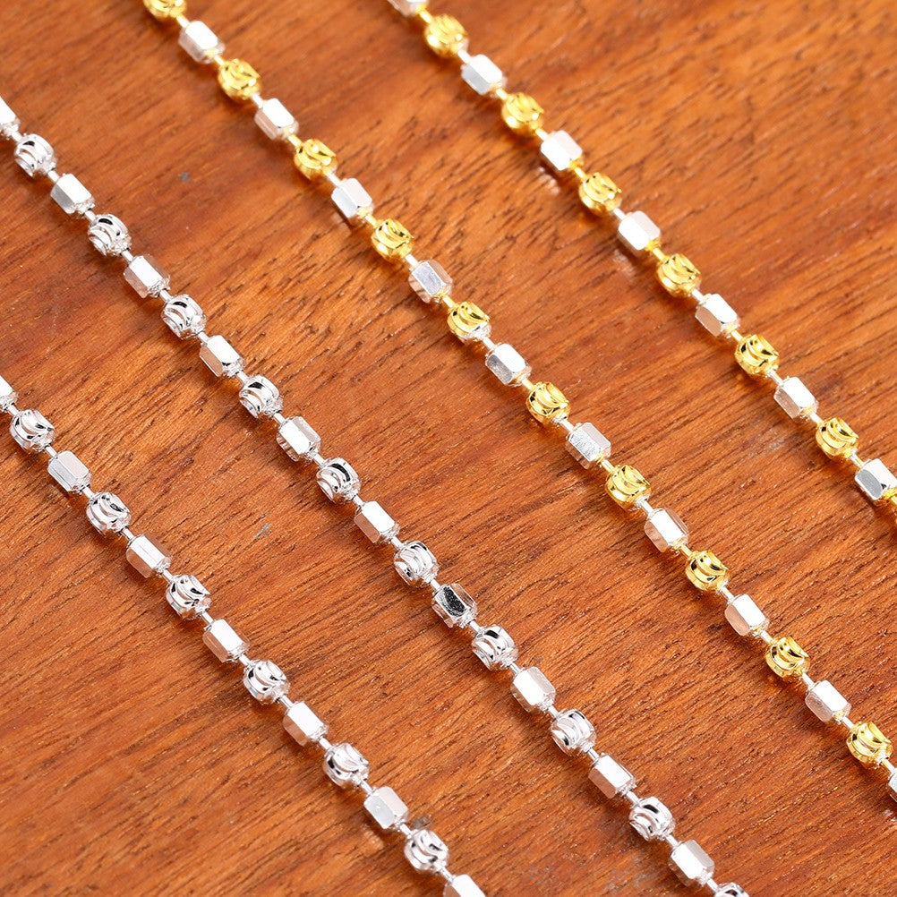 925 Silver Two-Tone Hexagonal Bead Diamond-Cut Chains Necklace, 1.8mm Width 40-60cm length