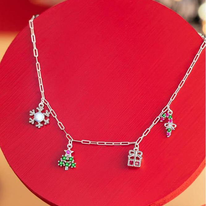 Christmas Jewelry Set Tree Gift Snow Candy Cane Pendant Necklace Bracelet