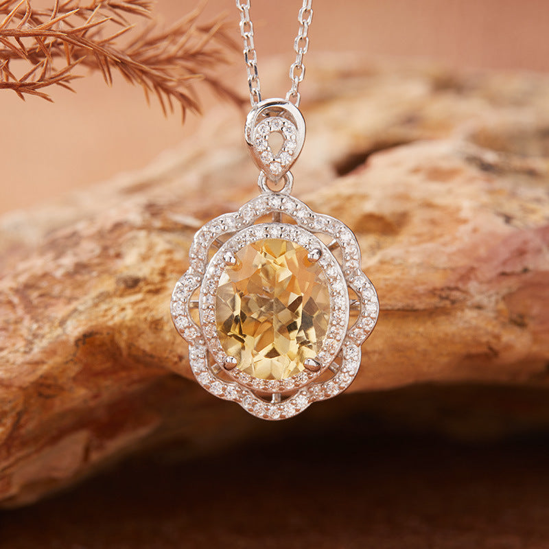 925 Silver Blossom Gem Pendant Necklace - Citrine/Amethyst/Topaz