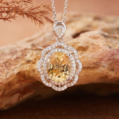 925 Silver Blossom Gem Pendant Necklace - Citrine/Amethyst/Topaz