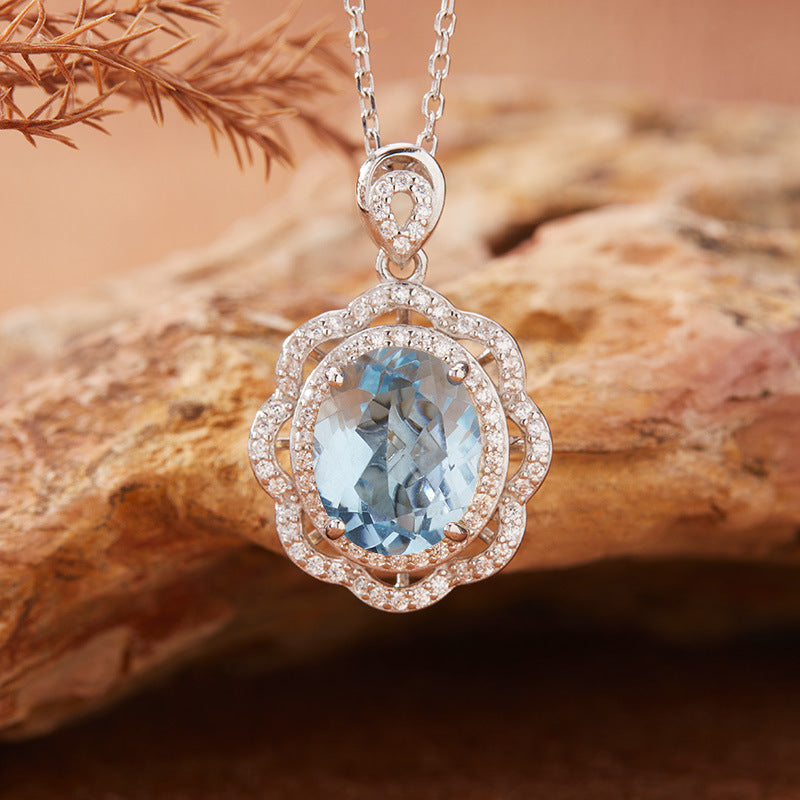 925 Silver Blossom Gem Pendant Necklace - Citrine/Amethyst/Topaz
