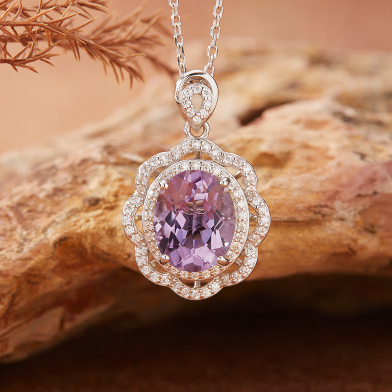 925 Silver Blossom Gem Pendant Necklace - Citrine/Amethyst/Topaz