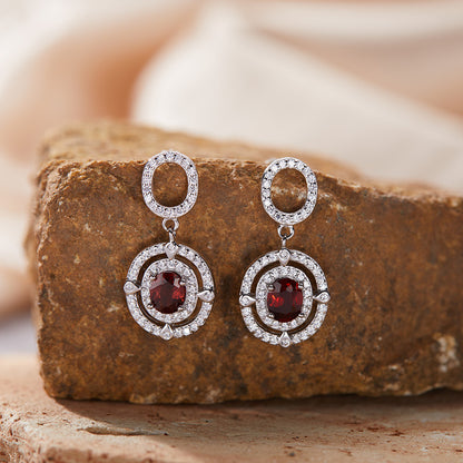 925 Silver Concentric Earrings - Citrine/Garnet/Blue Topaz/Diopside